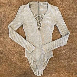 LF Grey Laceup Bodysuit